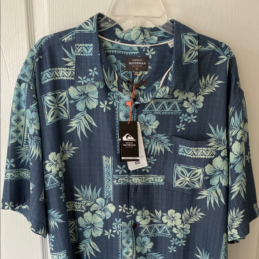 Quiksilver Waterman Navy and Teal Floral Shirt